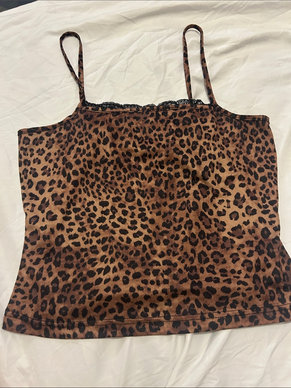 SHEIN Brown Leopard Print Lace-Trim Camisole